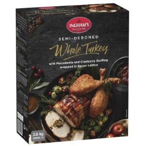 turkey whole deboned semi ingham cranberry macadamia lattice bacon stuffing wrapped inghams grocery